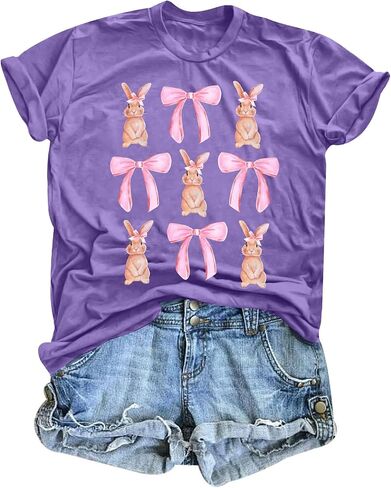 Easter Shirt for Women Bow Bunny Shirts Religious Rabbit Tshirt Coquette Bunny Tee Tops in Saudi Arabia