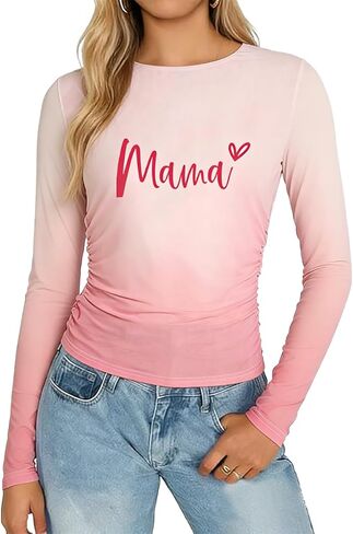 Valentine Mesh Long Sleeve Tops for Women Valentines Mesh Top Slim See Through Sexy Going Out Tee Heart Graphic in Kuwait