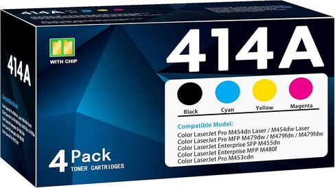 خراطيش حبر 414A 4 عبوات مع رقاقة بديلة لطابعة 414A 414X Color Pro M454 M479 Series M454dn M454dw M479dw M479fdn M479fdw، Enterprise M455dn M480f M453cdn (BK/C/M/Y) in Kuwait