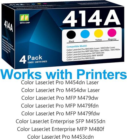خراطيش حبر 414A 4 عبوات مع رقاقة بديلة لطابعة 414A 414X Color Pro M454 M479 Series M454dn M454dw M479dw M479fdn M479fdw، Enterprise M455dn M480f M453cdn (BK/C/M/Y) in Kuwait