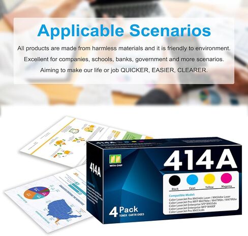 خراطيش حبر 414A 4 عبوات مع رقاقة بديلة لطابعة 414A 414X Color Pro M454 M479 Series M454dn M454dw M479dw M479fdn M479fdw، Enterprise M455dn M480f M453cdn (BK/C/M/Y) in Kuwait