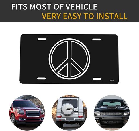 License Plate Black Peace Sign Front License Plate with 4 Holes Rust-Free Fade Resistant Aluminum Metal Decorative Car Plates Novelty Decor Vanity Tag for Trucks,SUVs,6×12 Inch,B-14 in Saudi Arabia