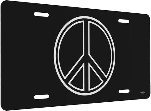 License Plate Black Peace Sign Front License Plate with 4 Holes Rust-Free Fade Resistant Aluminum Metal Decorative Car Plates Novelty Decor Vanity Tag for Trucks,SUVs,6×12 Inch,B-14 in Saudi Arabia
