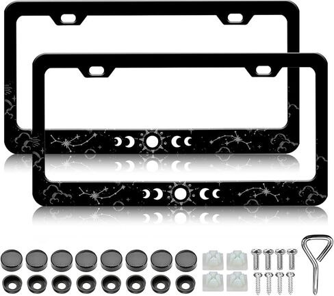 HCSS 2PCS Sun Moon Stars License Plate Frame, Starry Galaxy Aluminum Metal License Plate Holder Car Accessory, Rust-Proof Waterproof Car Decorative Tag Frames for Standard US 12x6 Inch in Saudi Arabia