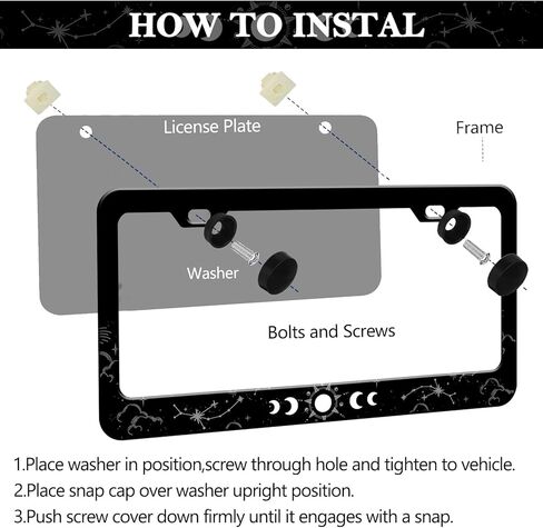 HCSS 2PCS Sun Moon Stars License Plate Frame, Starry Galaxy Aluminum Metal License Plate Holder Car Accessory, Rust-Proof Waterproof Car Decorative Tag Frames for Standard US 12x6 Inch in Saudi Arabia