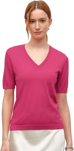 KVSS Women's Cashmere Silk Blend Sweater, 70% Cashmere 30% Silk Luxury V Neck Short Sleeve Pullover Top for Daily Office Wear in Saudi Arabia