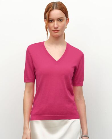KVSS Women's Cashmere Silk Blend Sweater, 70% Cashmere 30% Silk Luxury V Neck Short Sleeve Pullover Top for Daily Office Wear in Saudi Arabia