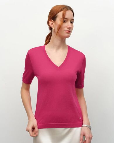 KVSS Women's Cashmere Silk Blend Sweater, 70% Cashmere 30% Silk Luxury V Neck Short Sleeve Pullover Top for Daily Office Wear in Saudi Arabia