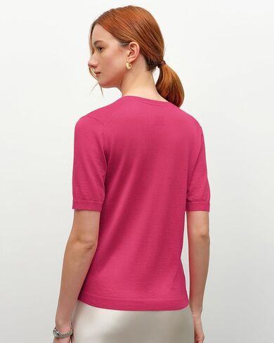 KVSS Women's Cashmere Silk Blend Sweater, 70% Cashmere 30% Silk Luxury V Neck Short Sleeve Pullover Top for Daily Office Wear in Saudi Arabia