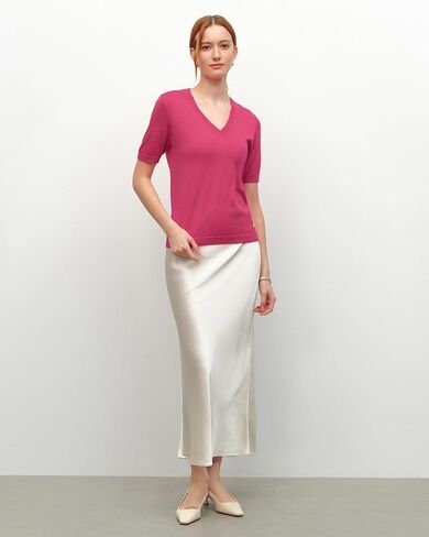 KVSS Women's Cashmere Silk Blend Sweater, 70% Cashmere 30% Silk Luxury V Neck Short Sleeve Pullover Top for Daily Office Wear in Saudi Arabia