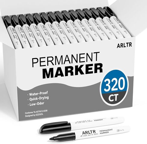 مجموعة أقلام تحديد دائمة برأس رفيع، عبوة كبيرة مكونة من 320 قطعة باللون الأسود، تعمل على البلاستيك والخشب والحجر والمعادن والزجاج للرسم والتلوين كمكتب ومستلزمات مدرسية in Kuwait