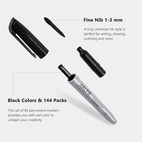 مجموعة أقلام تحديد دائمة برأس رفيع، عبوة كبيرة مكونة من 320 قطعة باللون الأسود، تعمل على البلاستيك والخشب والحجر والمعادن والزجاج للرسم والتلوين كمكتب ومستلزمات مدرسية in Kuwait