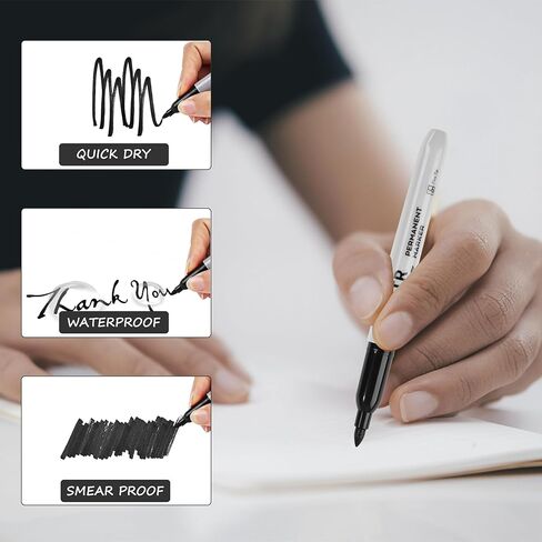 مجموعة أقلام تحديد دائمة برأس رفيع، عبوة كبيرة مكونة من 320 قطعة باللون الأسود، تعمل على البلاستيك والخشب والحجر والمعادن والزجاج للرسم والتلوين كمكتب ومستلزمات مدرسية in Kuwait