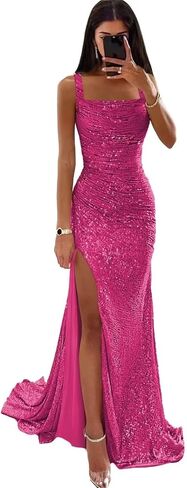 فساتين حورية البحر للحفلات الراقصة 2026، ثوب مسائي طويل مزين بالترتر مع فتحة فستان رسمي لامع للنساء in Kuwait