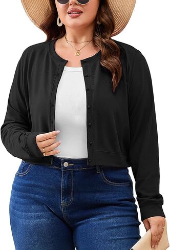 AusLook Plus Size Cropped Cardigan for Women Lightweight Button Front Knit Crew Neck Short Cardigan Casual for Dresses 1X-5X in Saudi Arabia