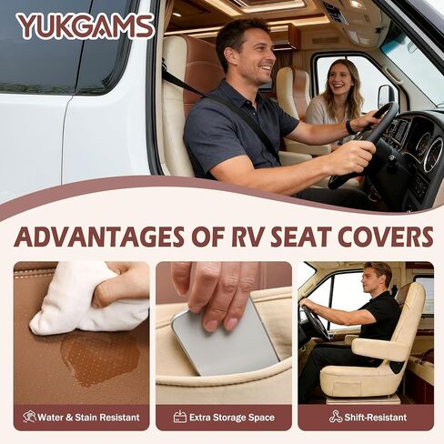 أغطية مقاعد RV مكونة من عبوتين لكراسي الكابتن، وبيوت متنقلة من الفئة A/B/C، وجلد نابا الفاخر، وصديقة للحيوانات الأليفة ومقاومة للماء، سهلة التركيب مع جيوب جانبية in Kuwait