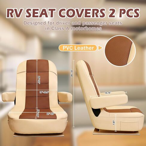أغطية مقاعد RV مكونة من عبوتين لكراسي الكابتن، وبيوت متنقلة من الفئة A/B/C، وجلد نابا الفاخر، وصديقة للحيوانات الأليفة ومقاومة للماء، سهلة التركيب مع جيوب جانبية in Kuwait
