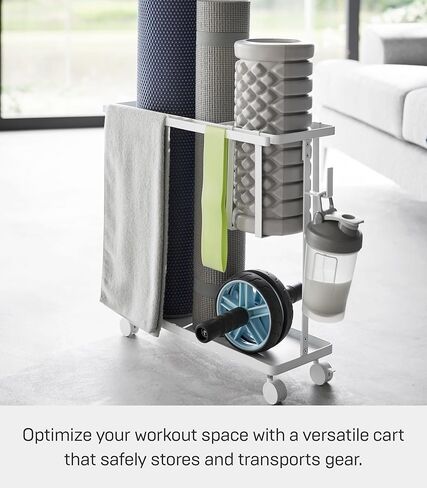 Yamazaki Home Tower Rolling Slim Fitness Rack With Adjustable Holder, Casters, Hooks For Gear Organization - Steel in Kuwait