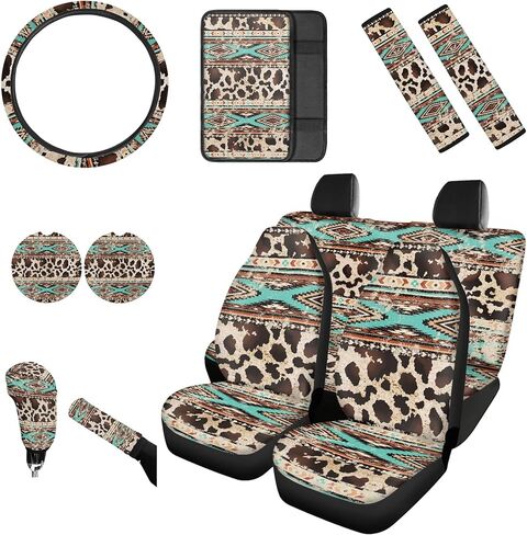 فراشة 12 حزمة مقعد السيارة يغطي مجموعة كاملة مع غطاء عجلة القيادة غطاء حزام الأمان التلقائي الوقايات مركز وحدة التحكم وسادة والعتاد التحول مجموعة غطاء أسود ليوبارد طباعة اكسسوارات السيارات الديكور in Kuwait
