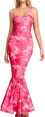 HTZMO Women Floral Wedding Guest Bodycon Maxi Dress Lace Square Neck Formal Party Elegant Long Dresses in Saudi Arabia