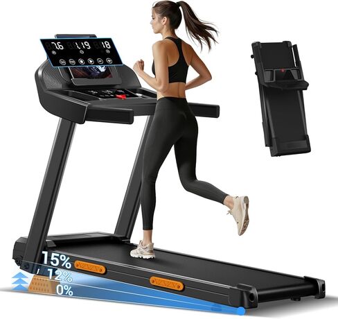 CURSOR FITNESS Home Folding Treadmill with Pulse Sensor, 2.5 HP Quiet Brushless, 7.5 MPH, 265 LBS Capacity in Kuwait