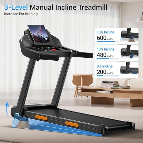 CURSOR FITNESS Home Folding Treadmill with Pulse Sensor, 2.5 HP Quiet Brushless, 7.5 MPH, 265 LBS Capacity in Kuwait