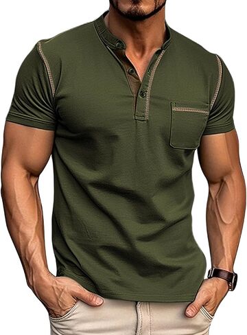Lexiart Mens Casual Short Sleeve Henley Shirts Button Tee Shirts Basic Classic Shirt with Pocket in Saudi Arabia