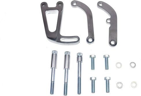 A-Team Performance - Power Steering Bracket Set - Compatible with 1963-87 Chevrolet SBC Small Block Chevy Long Water Pump (LWP) - Polished Aluminum 14-Piece Kit in Saudi Arabia