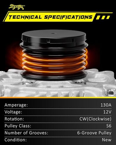 Oktiger Upgraded Alternator for Mitsubishi RVR 2011-2020 2.0L 2.4L, Lancer 2011-2017 2.0L 2.4L, Outlander 2011-2019, Outlander Sport 2011-2018, L4 12V 130A CW 6-Groove Clutch Pulley, OE A002TX0881A in Kuwait