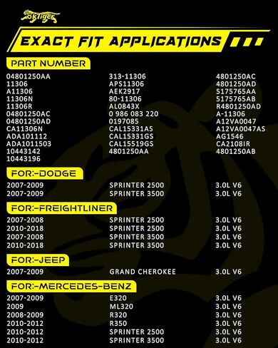 Oktiger Upgraded Alternator for Sprinter 2500 Sprinter 3500 2007-2018 3.0L V6 for Mercedes-Benz for Freightliner for Dodge, for Jeep Grand Cherokee, V6 12V 180A CW 7-Groove Clutch Pulley OE 04801250AA in Kuwait