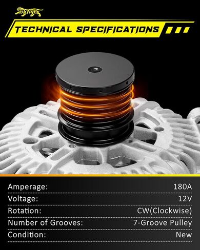 Oktiger Upgraded Alternator for Sprinter 2500 Sprinter 3500 2007-2018 3.0L V6 for Mercedes-Benz for Freightliner for Dodge, for Jeep Grand Cherokee, V6 12V 180A CW 7-Groove Clutch Pulley OE 04801250AA in Kuwait