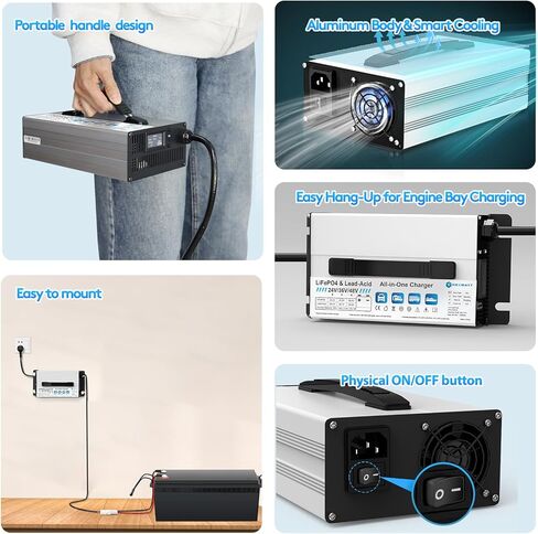 شاحن بطارية LiFePO4 وAGM الكل في واحد 24 فولت/36 فولت/48 فولت، شاحن LiFePO4 29.2 فولت، 43.8 فولت، 58.4 فولت وحمض الرصاص (AGM/جل/FLA) 24 فولت/36 فولت/48، تيار قابل للتعديل 4A-18A مع شاشة LCD in Kuwait