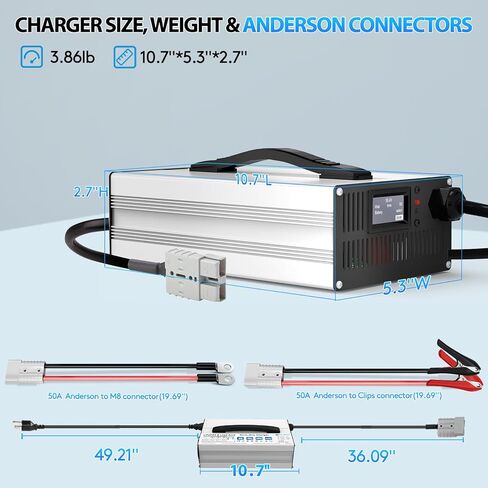 شاحن بطارية LiFePO4 وAGM الكل في واحد 24 فولت/36 فولت/48 فولت، شاحن LiFePO4 29.2 فولت، 43.8 فولت، 58.4 فولت وحمض الرصاص (AGM/جل/FLA) 24 فولت/36 فولت/48، تيار قابل للتعديل 4A-18A مع شاشة LCD in Kuwait