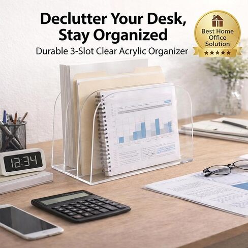 Acrylic File Organizer for Desk, German-Standard Cast PMMA, Polished Edges, Heat-Bent Design—Clear & Stable for Long-Term Use: Home Office, Students, Family Files, Mail & Makeup in Saudi Arabia