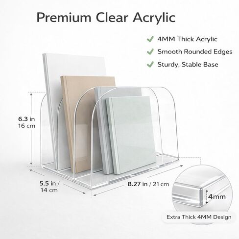 Acrylic File Organizer for Desk, German-Standard Cast PMMA, Polished Edges, Heat-Bent Design—Clear & Stable for Long-Term Use: Home Office, Students, Family Files, Mail & Makeup in Saudi Arabia