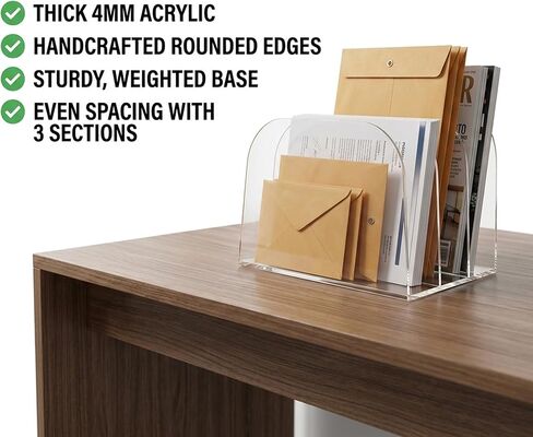 Acrylic File Organizer for Desk, German-Standard Cast PMMA, Polished Edges, Heat-Bent Design—Clear & Stable for Long-Term Use: Home Office, Students, Family Files, Mail & Makeup in Saudi Arabia