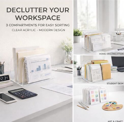 Acrylic File Organizer for Desk, German-Standard Cast PMMA, Polished Edges, Heat-Bent Design—Clear & Stable for Long-Term Use: Home Office, Students, Family Files, Mail & Makeup in Saudi Arabia