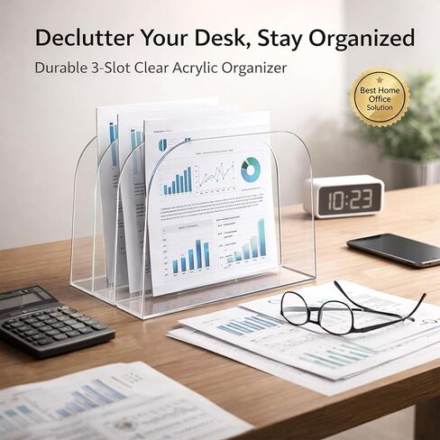 Acrylic File Organizer for Desk, German-Standard Cast PMMA, Polished Edges, Heat-Bent Design—Clear & Stable for Long-Term Use: Home Office, Students, Family Files, Mail & Makeup in Saudi Arabia