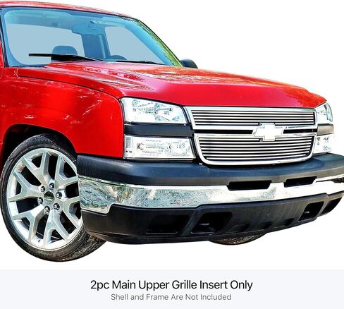 Off Roader eGrille متوافق مع Chevy Silverado 2500HD 3500 2005-2006 & 06 1500 HD SS & 07 Classic الرئيسي العلوي من الفولاذ المقاوم للصدأ الكروم 8x6 إدراج شبكة البليت الأفقية BGC-16C4693 in Kuwait