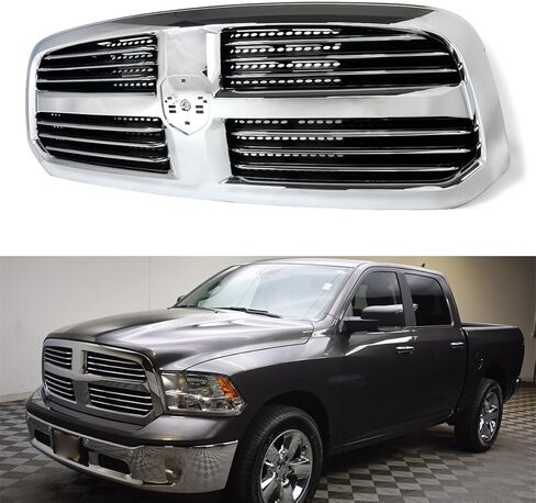 Grill Chrome Front Grille Compatible with 2013-2018 Dodge Ram 1500 Big Horn Style Bumper Upper Hood Grille Chrome Frame and Black Insert in Kuwait