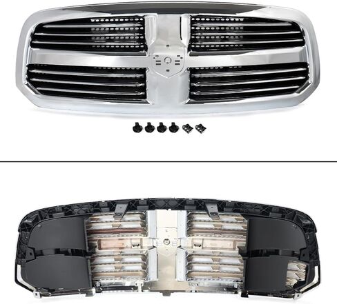 Grill Chrome Front Grille Compatible with 2013-2018 Dodge Ram 1500 Big Horn Style Bumper Upper Hood Grille Chrome Frame and Black Insert in Kuwait