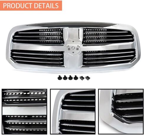 Grill Chrome Front Grille Compatible with 2013-2018 Dodge Ram 1500 Big Horn Style Bumper Upper Hood Grille Chrome Frame and Black Insert in Kuwait