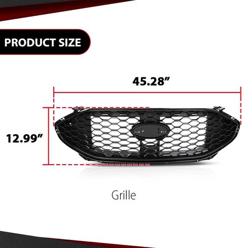 Front Upper Grille Compatible with Ford Edge ST/ST-Line 2019-2022 PT4B-8200, KT4Z-8200, KT4B-8A133 Glossy Black in Saudi Arabia