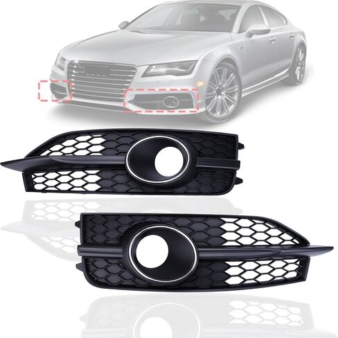 2Pcs Front Bumper Lower Fog Light Grille Trim Covers Frames 4G8807681C9B9, Compatible for Audi A7 S-line S7 2012 2013 2014 2015, Replace 4G8807682C9B9, Fog Lamp Vent Grill Air Duct Grille Bezel in Kuwait
