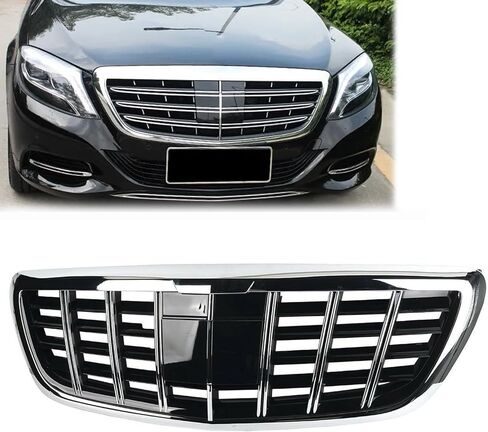 شبكة المصد الأمامي باللون الأسود من الكروم مناسبة لمرسيدس بنز S-Class W222 S350 S400 S500 2013-2020 in Saudi Arabia