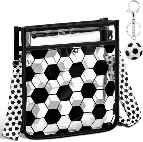 Abbylike Women Clear PVC Soccer Crossbody Bag Black and White Soccer Bag for Events Approved Theme Party Favor in Saudi Arabia