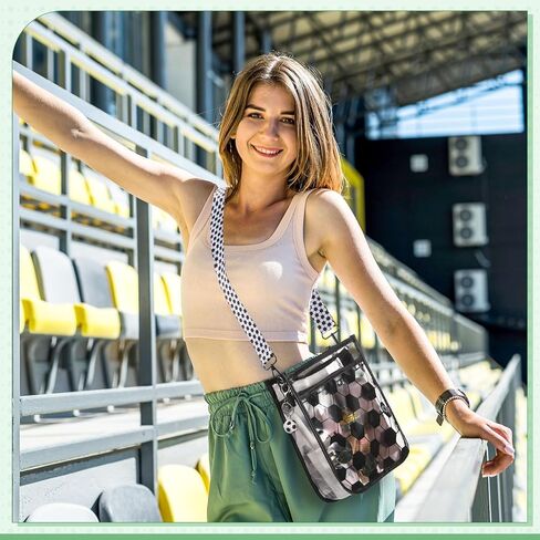 Abbylike Women Clear PVC Soccer Crossbody Bag Black and White Soccer Bag for Events Approved Theme Party Favor in Saudi Arabia