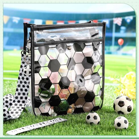 Abbylike Women Clear PVC Soccer Crossbody Bag Black and White Soccer Bag for Events Approved Theme Party Favor in Saudi Arabia