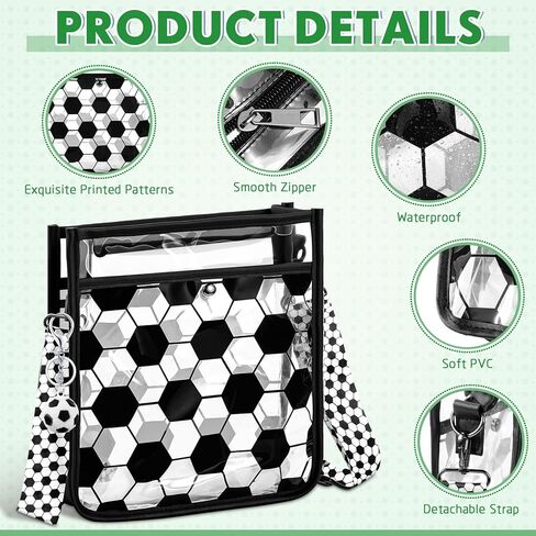 Abbylike Women Clear PVC Soccer Crossbody Bag Black and White Soccer Bag for Events Approved Theme Party Favor in Saudi Arabia