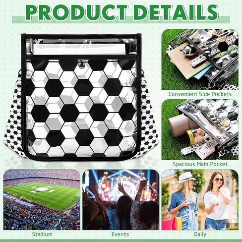 Abbylike Women Clear PVC Soccer Crossbody Bag Black and White Soccer Bag for Events Approved Theme Party Favor in Saudi Arabia
